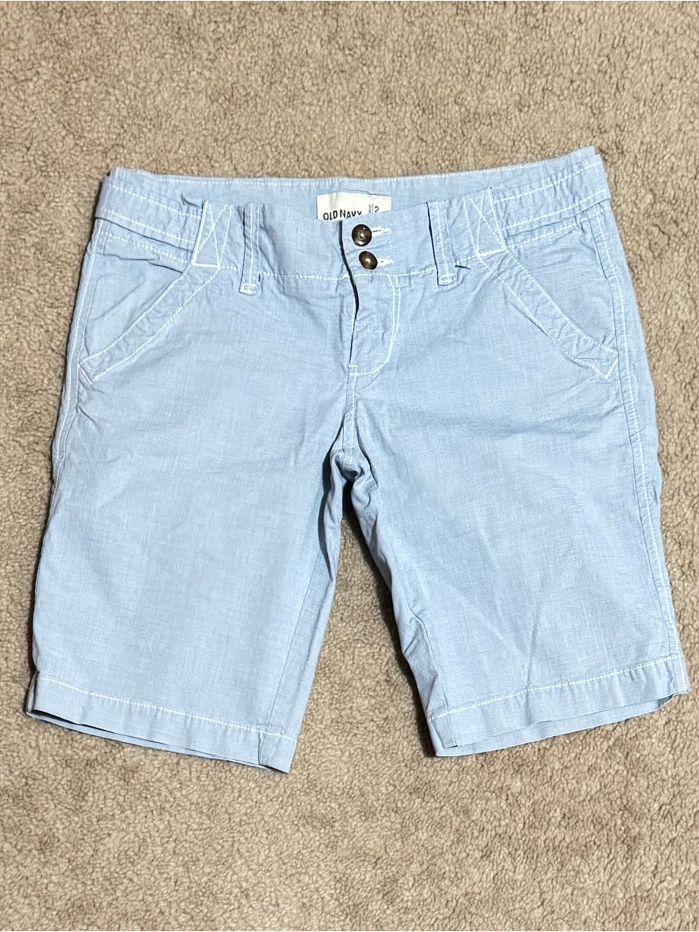 Old Navy Light Blue Women’s Casual Shorts with Brown Buttons SIZE 2